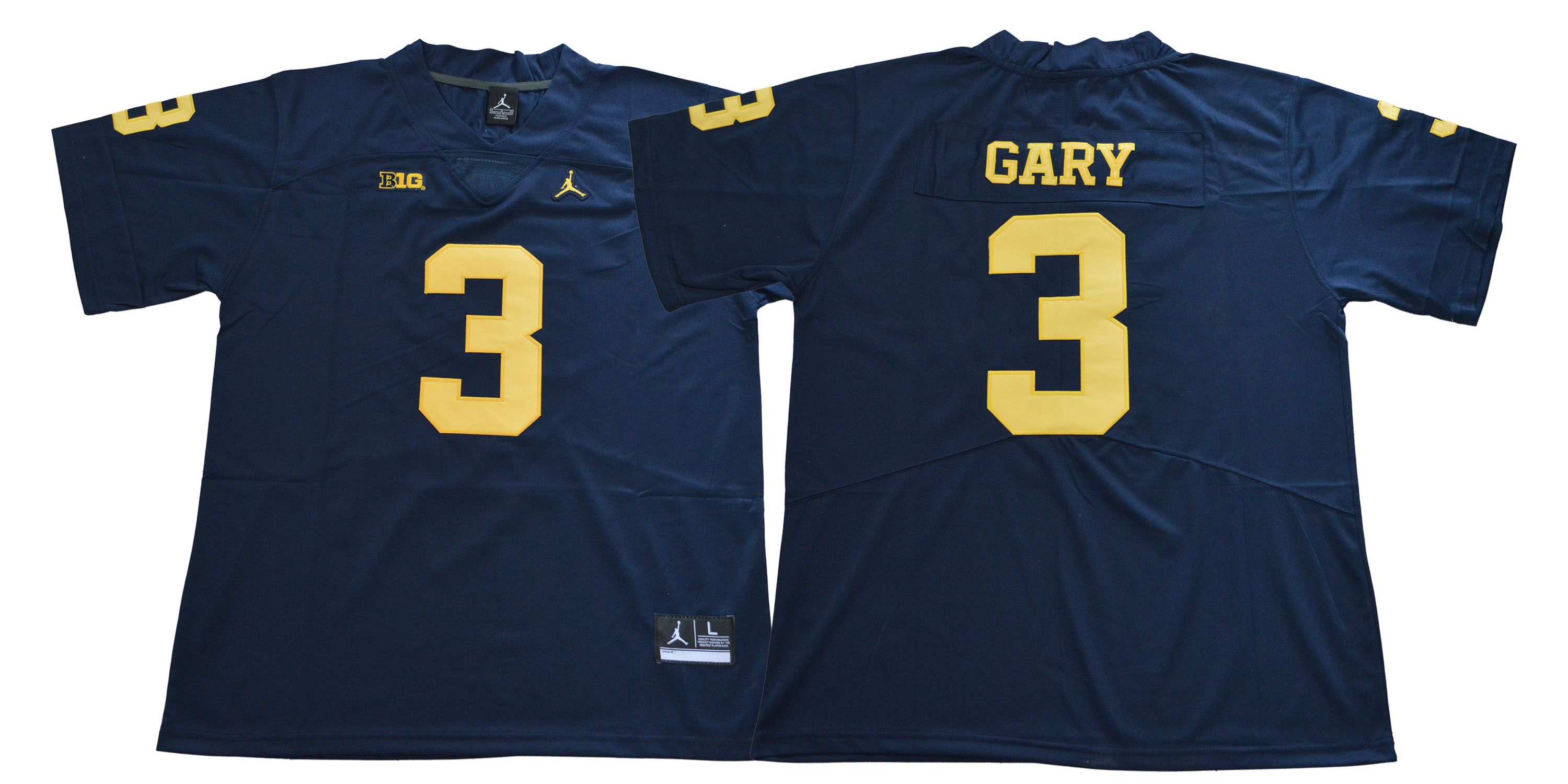 Men Michigan Wolverines 3 Gary Blue NCAA Jerseys